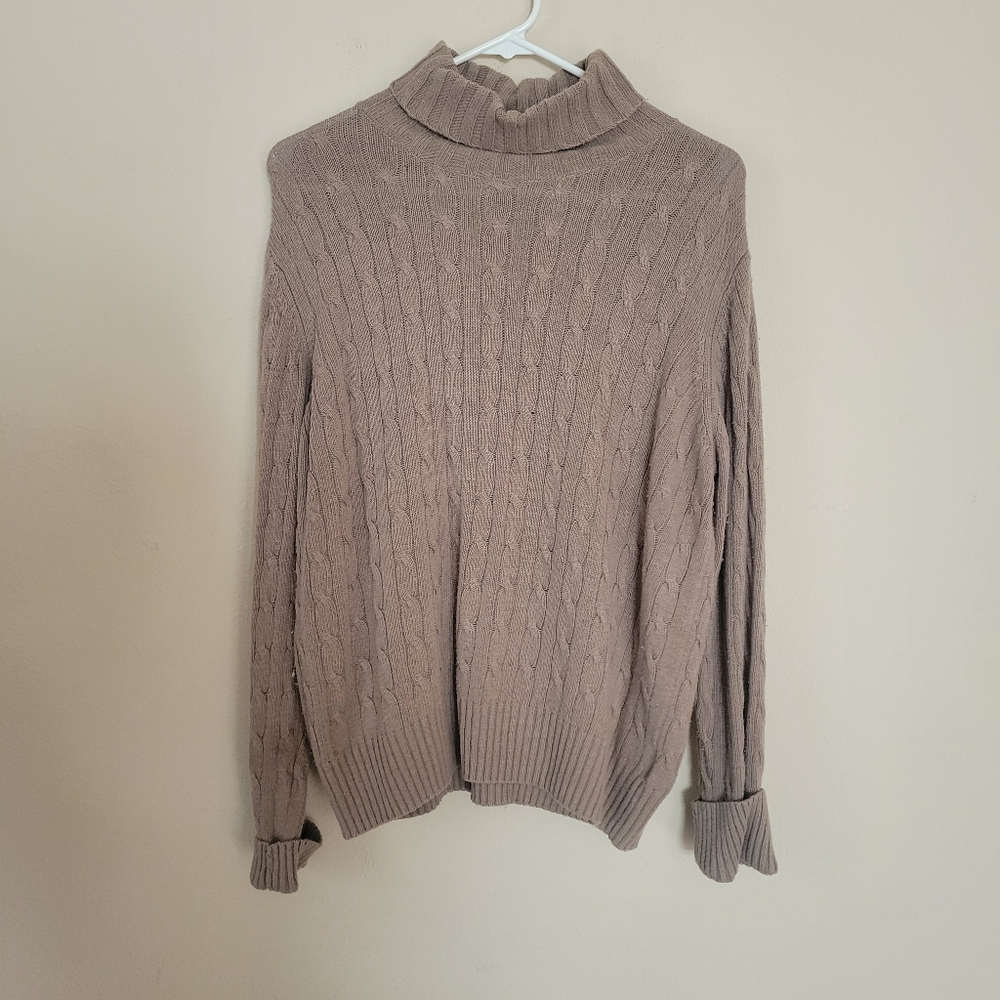 Vintage Hunt Club Size Large Ribbed Knit Sweater Fitted Turtleneck Solid Beige